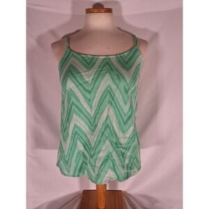 Vero Moda XXS Tank Top Green White Chevron Sleeveless Cami‎ Criss Cross Back